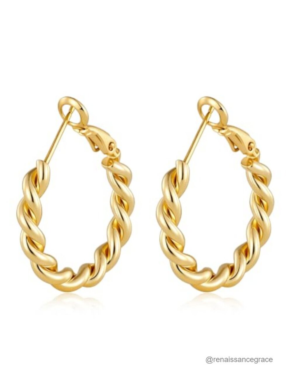 Chunky 14K Gold Plated Hoop Earrings Twisted Hinged